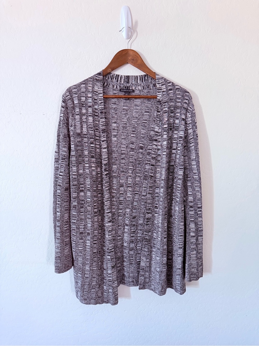 Eileen Fisher Organic Linen Silk Open Front Cardigan XS Textured Knit Neutral‎